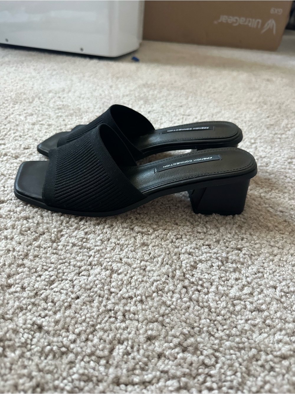 French Connection Black Ribbed Square-Toe Slide Mules - Picture 2 of 6